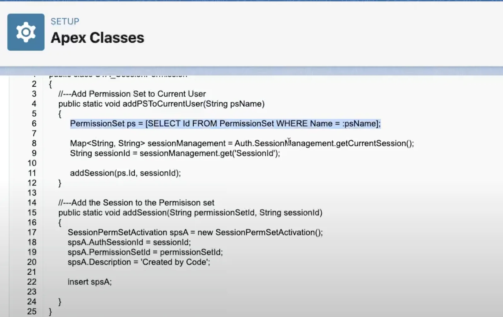 Código Apex: agrega un conjunto de permisos basado en sesión a la sesión del usuario actual, insertando un registro SessionPermSetActivation